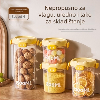 Kuhinjski plastični kvadratni spremnik s hermetičnim poklopcem za skladištenje žitarica, čaja, riže i brašna.