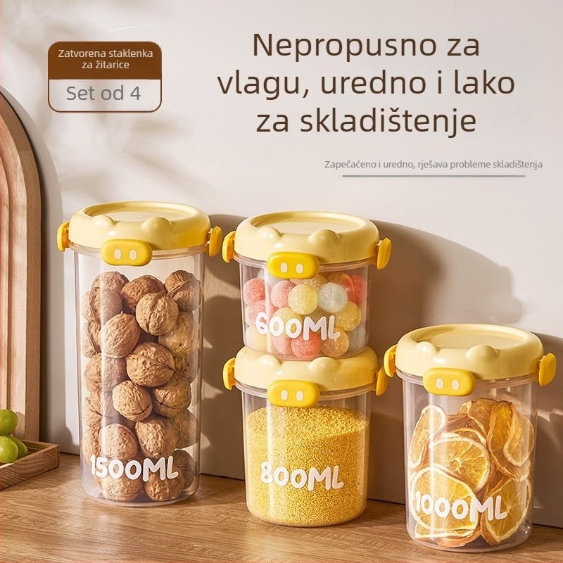 Kuhinjski plastični kvadratni spremnik s hermetičnim poklopcem za skladištenje žitarica, čaja, riže i brašna.