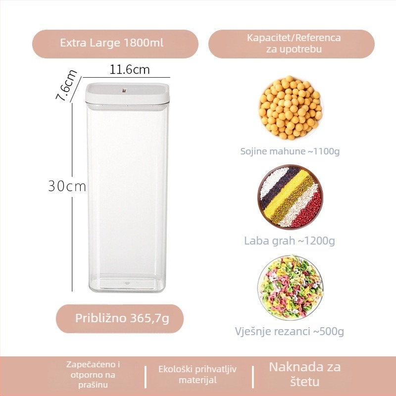 Enclosure Zatvorena prozirna plastična kuhinjska posuda za užinu, čaj i žitarice