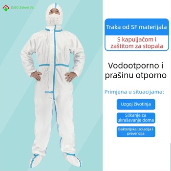 Jednokratno zaštitno odijelo s kapuljačom i nogavicama, vodootporno i prašiniotporno, SF prozračna netkani materijal membrana, 130 g