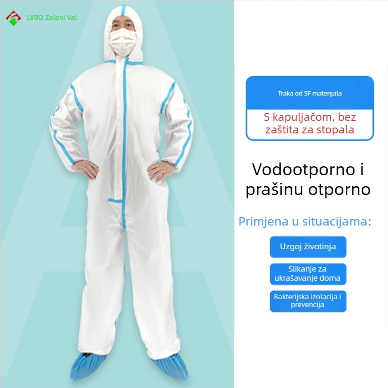 Jednokratno zaštitno odijelo s kapuljačom i nogavicama, vodootporno i prašiniotporno, SF prozračna netkani materijal membrana, 130 g