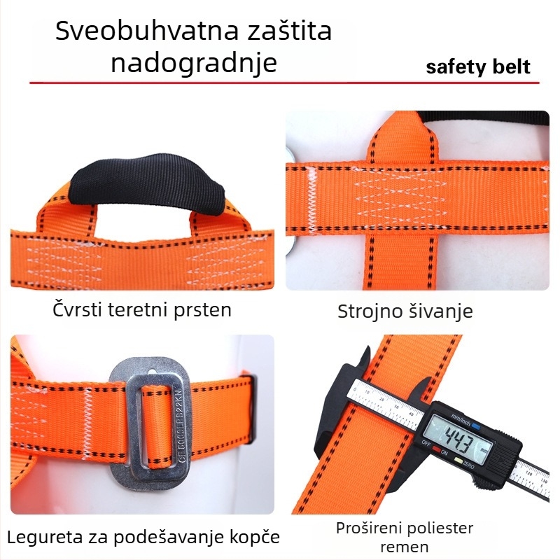Troipointski sigurnosni pojas za rad na visini, poliesterski pojas i poliestersko uže, prilagodljiva duljina uzice, marka Xin qifa