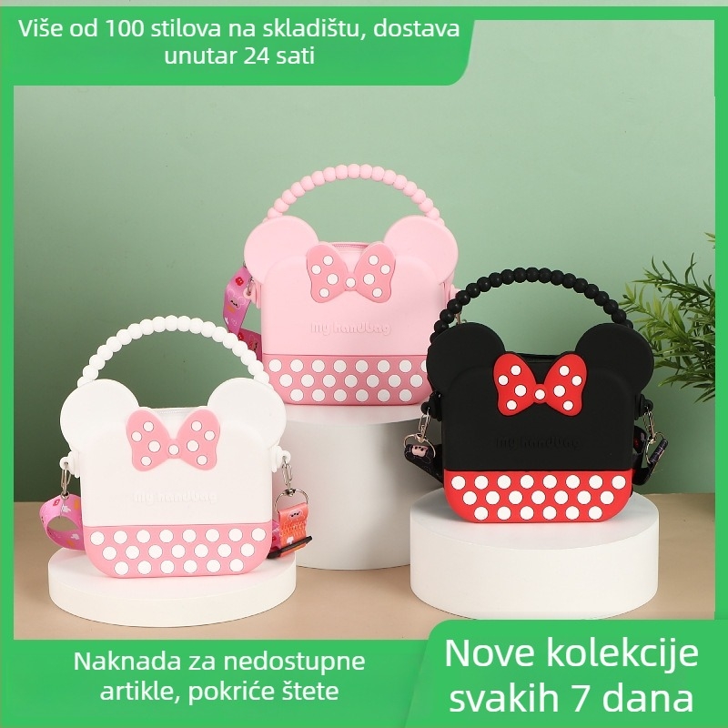Silikonska dječja mala torbica s mačjim ušima, torba preko ramena za djevojčice, uzorak crtanog filma, bez podstave; kapacitet za kartice, ukosnice, bombone i ključeve; s jednim ramenskim remenom i ručkom