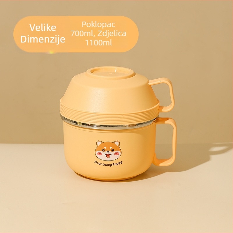 Kutija za ručak od 304 nehrđajućeg čelika, okrugla, dvostruka, podijeljena, nije pogodna za mikrovalnu