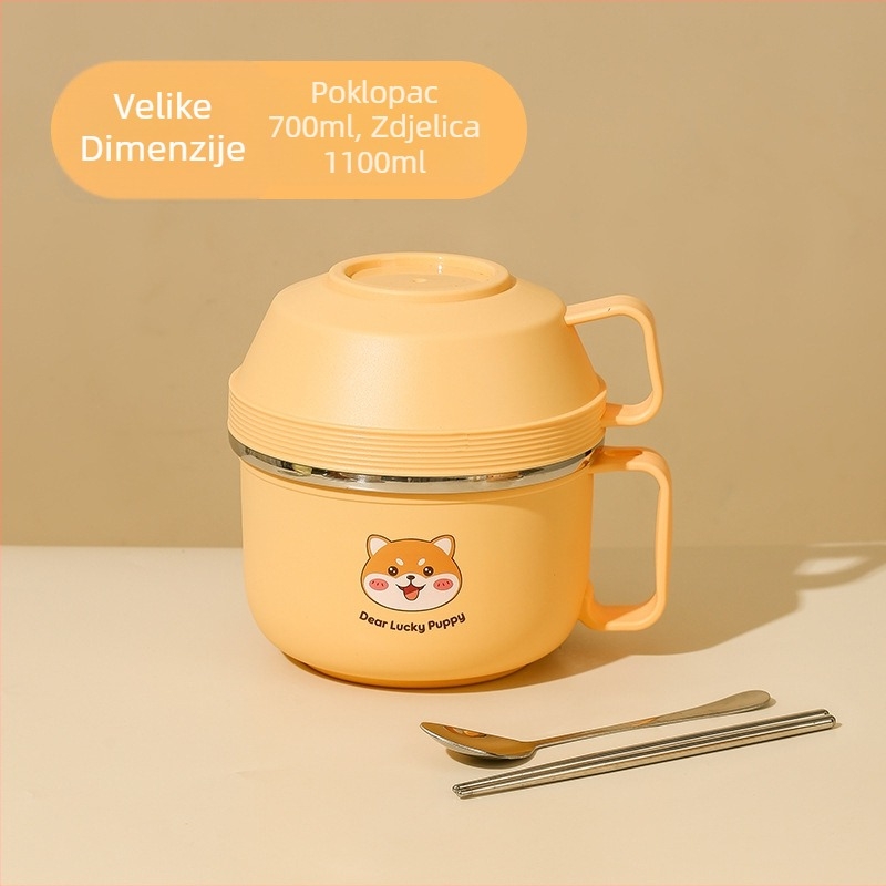 Kutija za ručak od 304 nehrđajućeg čelika, okrugla, dvostruka, podijeljena, nije pogodna za mikrovalnu