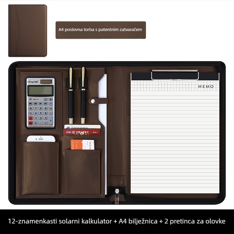 Kožna A4 višenamjenska uredska fascikl s velikim kapacitetom, A4 klipsa, pogodna za papir A4, marka Longe/Langjie, model LG-1521-5