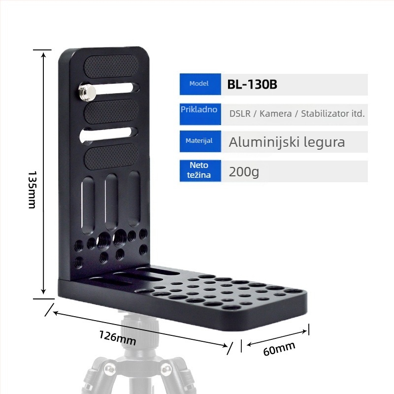 Pločica za brzo oslobađanje za kameru, L-tipa, univerzalna za DSLR i bez ogledala, aluminijska legura, nosivost 2-5 kg, težina 0,128 kg