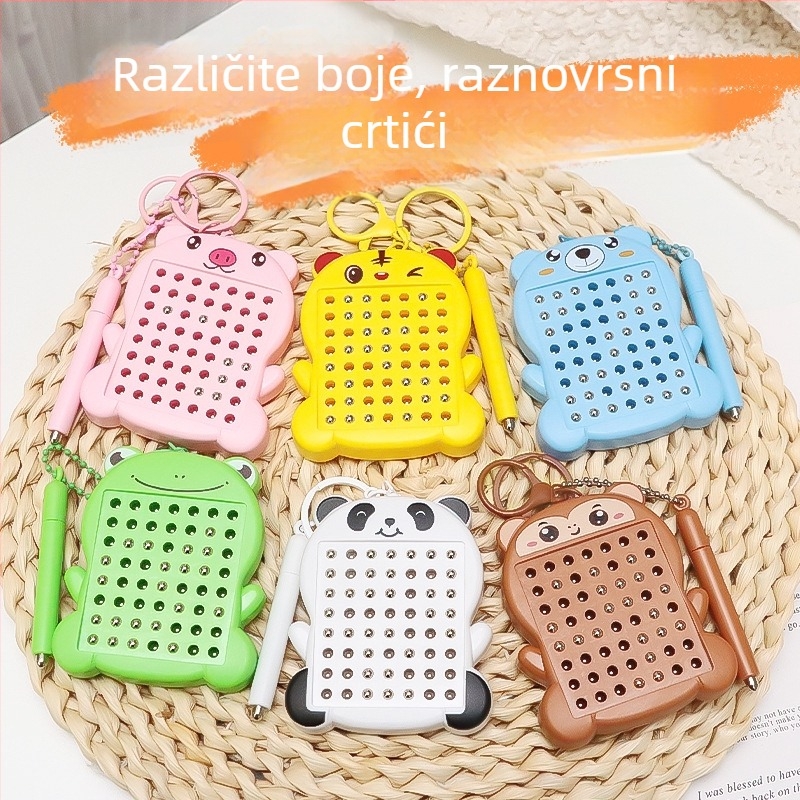 Kljucni lanac s dizajnom crtane životinje, magnetska ploča za crtanje s čeličnim perlicama, plastični materijal, edukativna igračka
