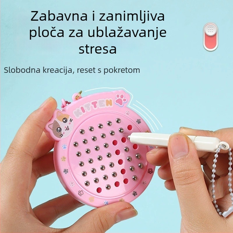 Magnetska ploča za crtanje s mačjom temom i čeličnim perlicama – plastika, prsten ključa, neovisno pakiranje, sladak stil