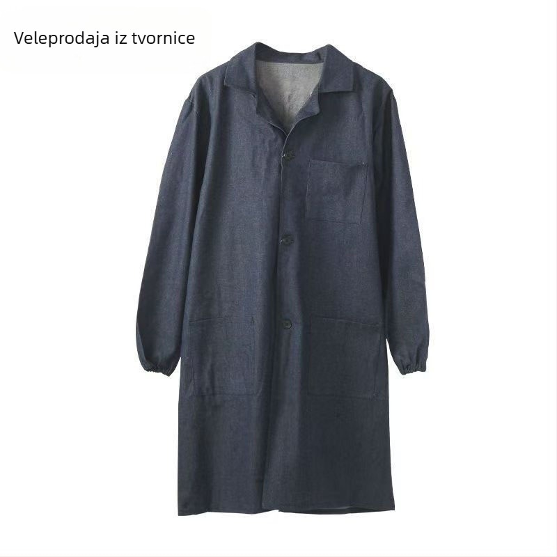Denim zaštitni kaput s dugim rukavima, širok kroj za rad u skladištu i uzgoju, otporan na prašinu