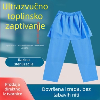 Jednokratne pantalone za anorektalni pregled u stilu pregače, od SMS netkanog materijala, s podstavom i ojačanim slojem, za bolničku upotrebu, s ultrazvučnim šivanjem.