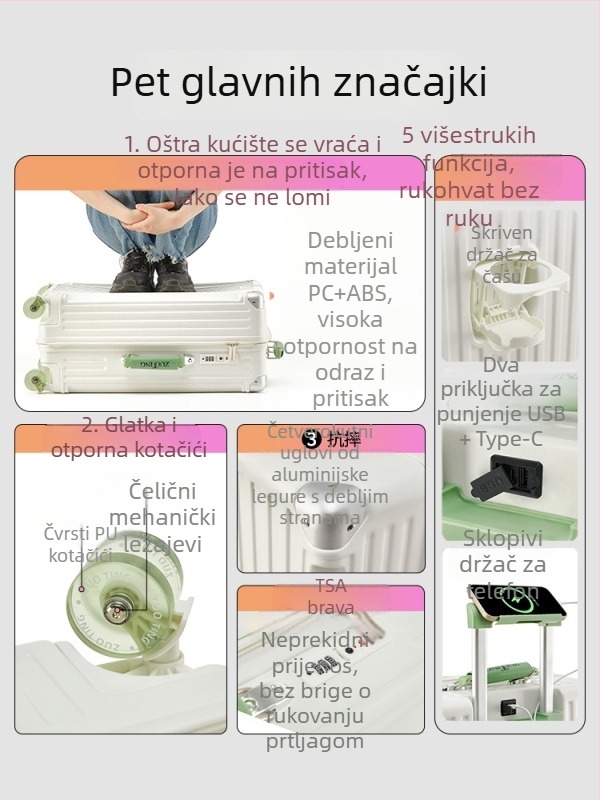 Višestruki putni kofer s USB-portom, TSA zaključavanjem, PC kućištem, omni smjerom točkovi, težina 3,475 kg
