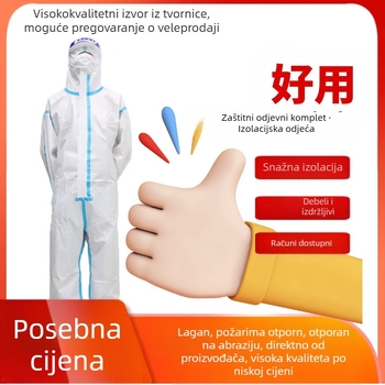 Jednokratno zaštitno odijelo s laminiranim PP+PE netkanim materijalom, kapuljačom i zaštitom za stopala, vodootporno