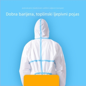 Jednokratno zaštitno odijelo s laminiranim PP+PE netkanim materijalom, kapuljačom i zaštitom za stopala, vodootporno