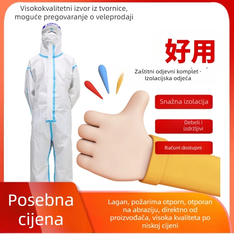Jednokratno zaštitno odijelo s laminiranim PP+PE netkanim materijalom, kapuljačom i zaštitom za stopala, vodootporno