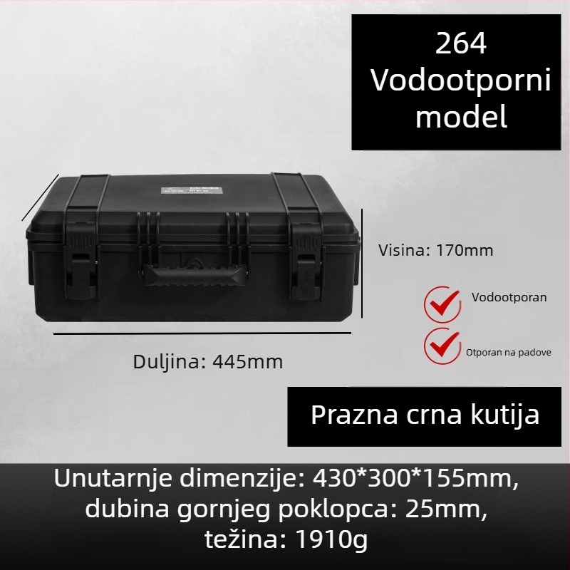 Prijenosna plastična kutija za instrumente, vodootporna i otporna na vlagu, kutija za pohranu instrumenata s trostranom zaštitom