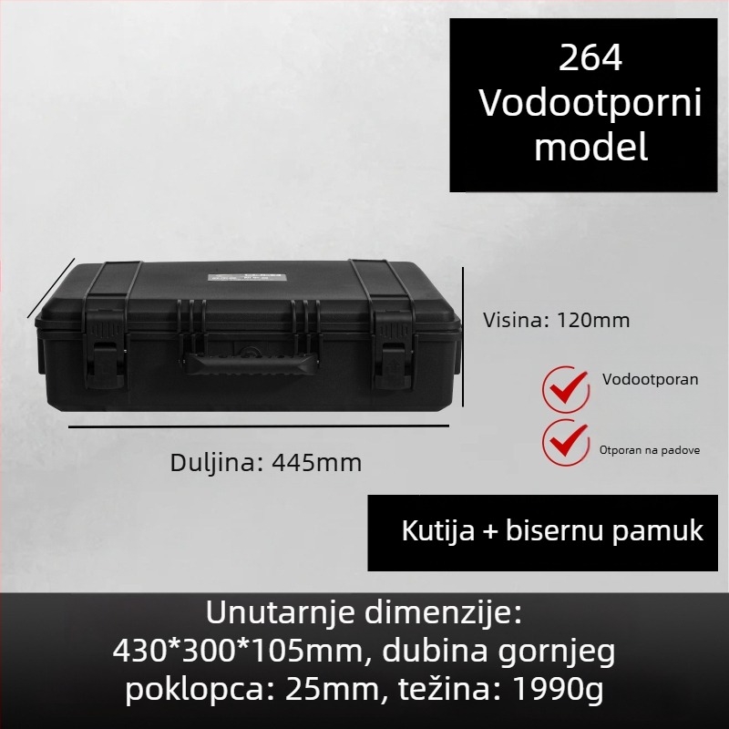 Prijenosna plastična kutija za instrumente, vodootporna i otporna na vlagu, kutija za pohranu instrumenata s trostranom zaštitom