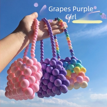 Torba od perlica i pletena, gradski stil, mala kružna crossbody torba, akril, meka, za svakodnevnu upotrebu