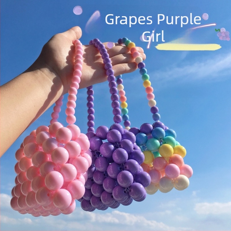 Torba od perlica i pletena, gradski stil, mala kružna crossbody torba, akril, meka, za svakodnevnu upotrebu