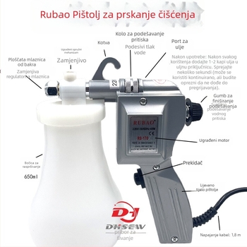 RB-170 dezinficirajući sprej pištolj s tijelom od legure, 40 W, domet raspršivanja 1000 mm