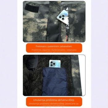 Zimska muška jakna s kamuflažom, podstavljena fleesom, punjena poliesterom, vodootporna, srednje duljine