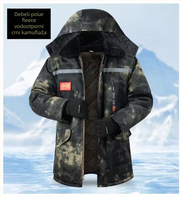 Zimska muška jakna s kamuflažom, podstavljena fleesom, punjena poliesterom, vodootporna, srednje duljine