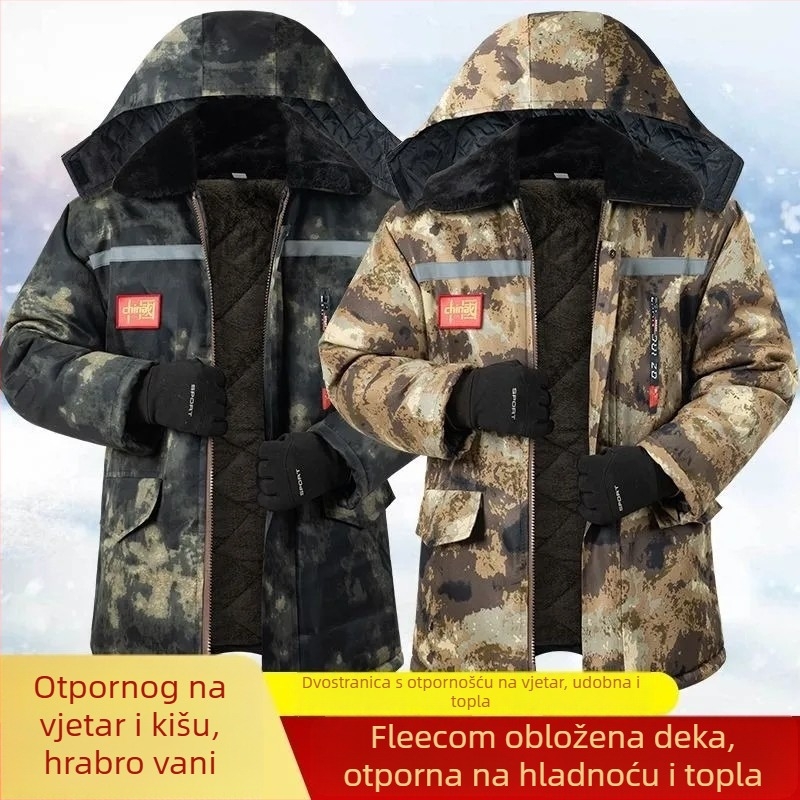 Zimska muška jakna s kamuflažom, podstavljena fleesom, punjena poliesterom, vodootporna, srednje duljine