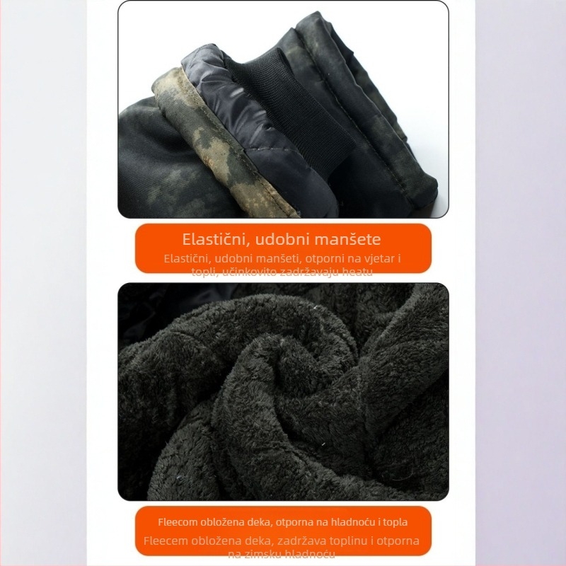 Zimska muška jakna s kamuflažom, podstavljena fleesom, punjena poliesterom, vodootporna, srednje duljine