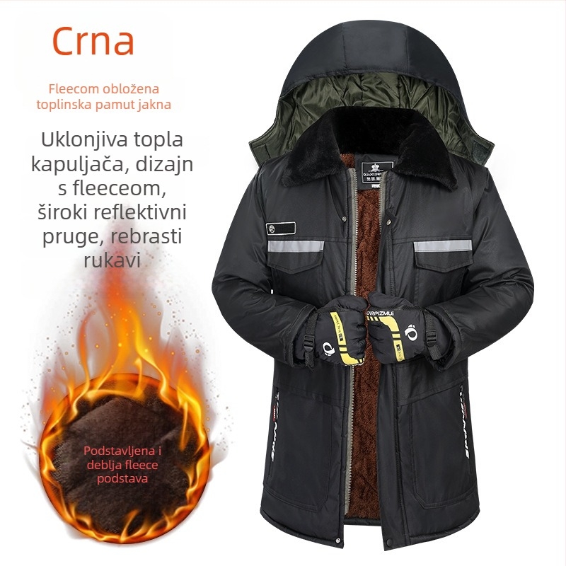 Zimska muška jakna s kamuflažom, podstavljena fleesom, punjena poliesterom, vodootporna, srednje duljine