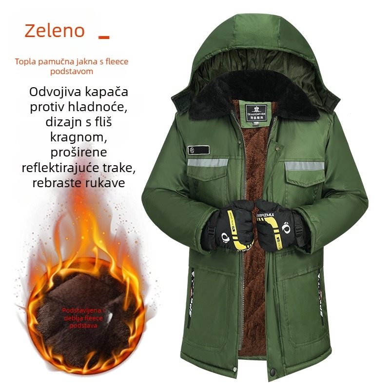 Zimska muška jakna s kamuflažom, podstavljena fleesom, punjena poliesterom, vodootporna, srednje duljine