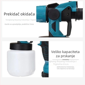 Prijenosni bežični pištolj za prskanje s litijskom baterijom, 21V, za boje i lateks, zapremina posude 800 ml