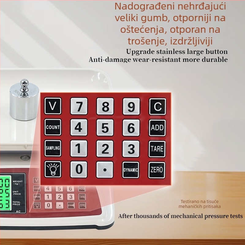 ACS-30 Elektronička vaga sa širokim zaslonom, opseg mjere 30 kg, elektroničko mjerenje, napajanje baterijom ili mrežnim adapterom, višefunkcionalna