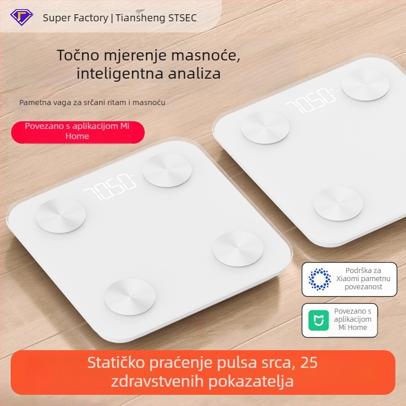 Vaga za tijelo s Bluetoothom, punjiva, 4 visoko precizna senzora, mjeri postotak tjelesne masnoće i tjelesnu vodu, raspon težine 0,2–180 kg