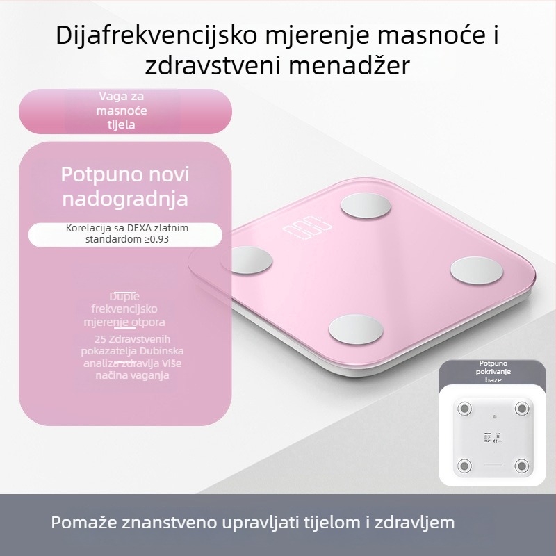 Vaga za tijelo s Bluetoothom, punjiva, 4 visoko precizna senzora, mjeri postotak tjelesne masnoće i tjelesnu vodu, raspon težine 0,2–180 kg