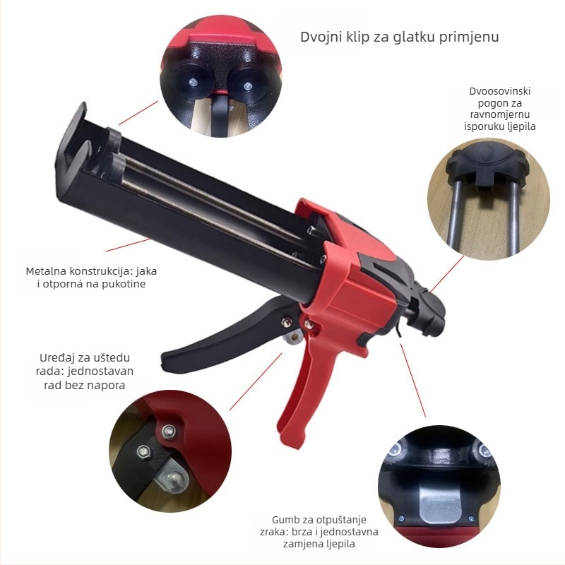 Električni pištolj za brtvilo s dvostrukim cijevima – Zindori, čelik + ABS, kapacitet ispod 420 ml, težina 1,3 kg, serija Beauty seam glue gun