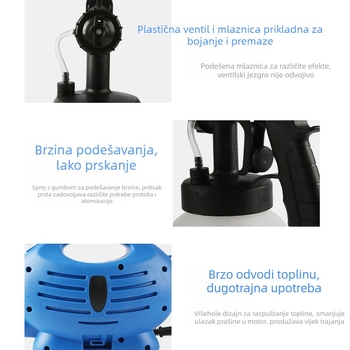 Električni pištolj za prskanje, prijenosni, visokotlačni, lagan, prilagodljiv europskim i američkim standardima; 650W, maksimalni tlak 1 MPa, maksimalni protok 800 ml/min, optimalna udaljenost prskanja 300 mm, težina 1,8 kg