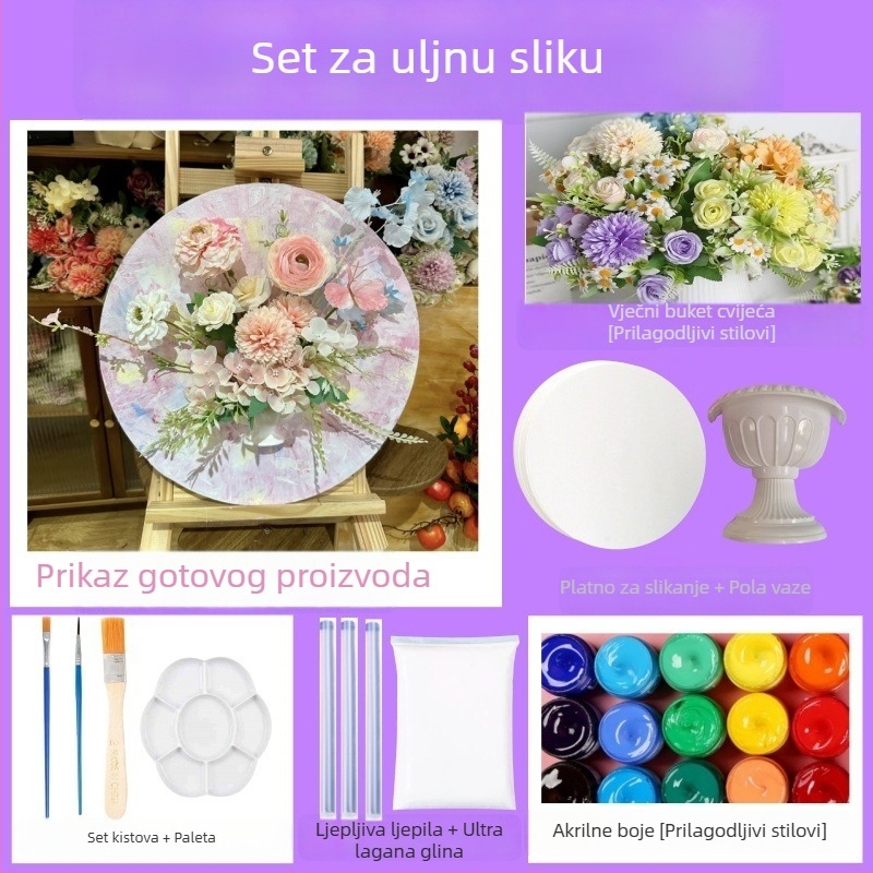 DIY komplet za cvjetnu aranžman u francuskom stilu uljne slike, bez okvira, pogodan za dnevni boravak, spavaću sobu ili restoran, moderan minimalistički dekor