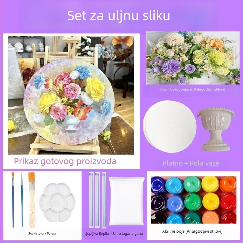 DIY komplet za cvjetnu aranžman u francuskom stilu uljne slike, bez okvira, pogodan za dnevni boravak, spavaću sobu ili restoran, moderan minimalistički dekor