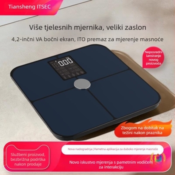 Vaga za tjelesnu masnoću s Bluetoothom, iOS aplikacija, 4 visokoprecizna senzora, raspon 0,3–180 kg, kaljeno staklo