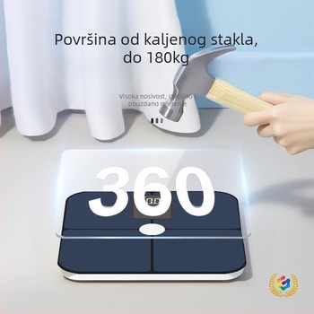 Vaga za tjelesnu masnoću s Bluetoothom, iOS aplikacija, 4 visokoprecizna senzora, raspon 0,3–180 kg, kaljeno staklo