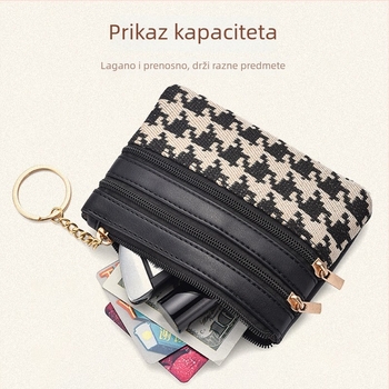 PU novčanik za novčiće, karirani uzorak, 1-sklopni dizajn, sklopiv, unisex, proljeće 2025