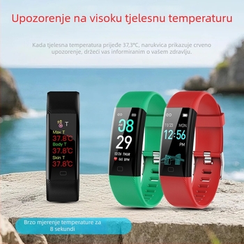 Pametni narukvica za mjerenje temperature s praćenjem otkucaja srca, Bluetooth, trajanje baterije do 7 dana, TFT zaslon, pravokutni brojčanik