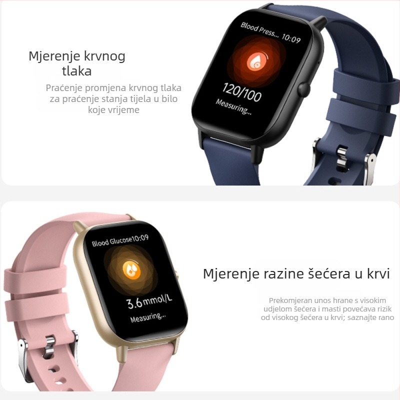 Pametni sat s Bluetooth povezivošću, mjerenje otkucaja srca, šećera u krvi, krvnog tlaka i praćenja sna.