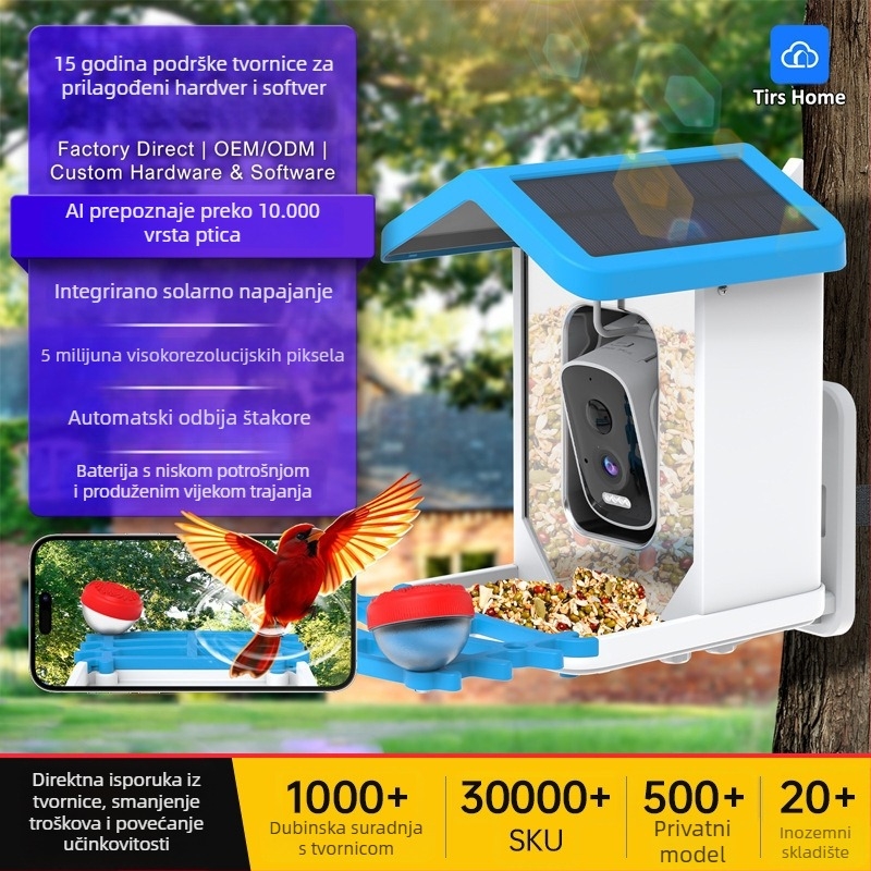 Pametna hranilica za ptice s AI prepoznavanjem ptica, solarno napajanje, HD kamera, upravljanje putem aplikacije, model Q40