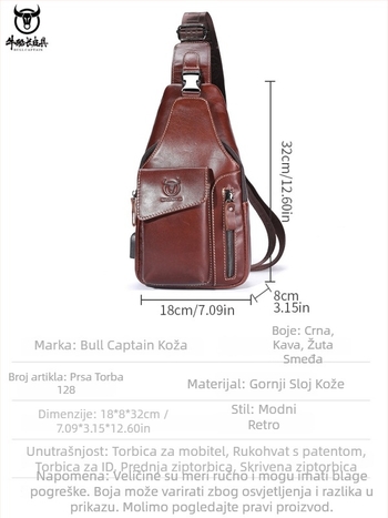 Muška torbica za prsa od prave kože, vrhunska koža prve klase, crossbody na jedno rame, protiv krađe, velika kapaciteta