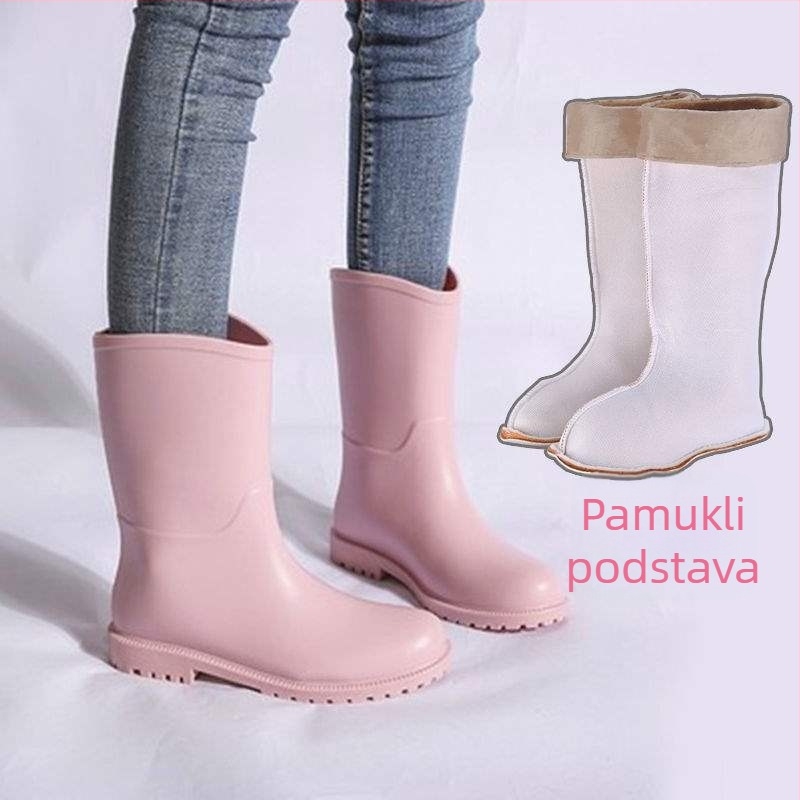 Ženske kišne čizme - srednja visina cevi, PVC Gornji dio, protuklizne, vodootporne gumene čizme, jesen-zima