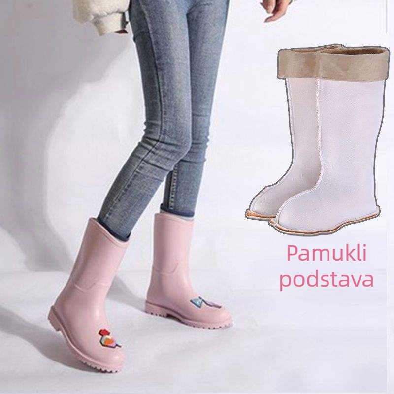 Ženske kišne čizme - srednja visina cevi, PVC Gornji dio, protuklizne, vodootporne gumene čizme, jesen-zima