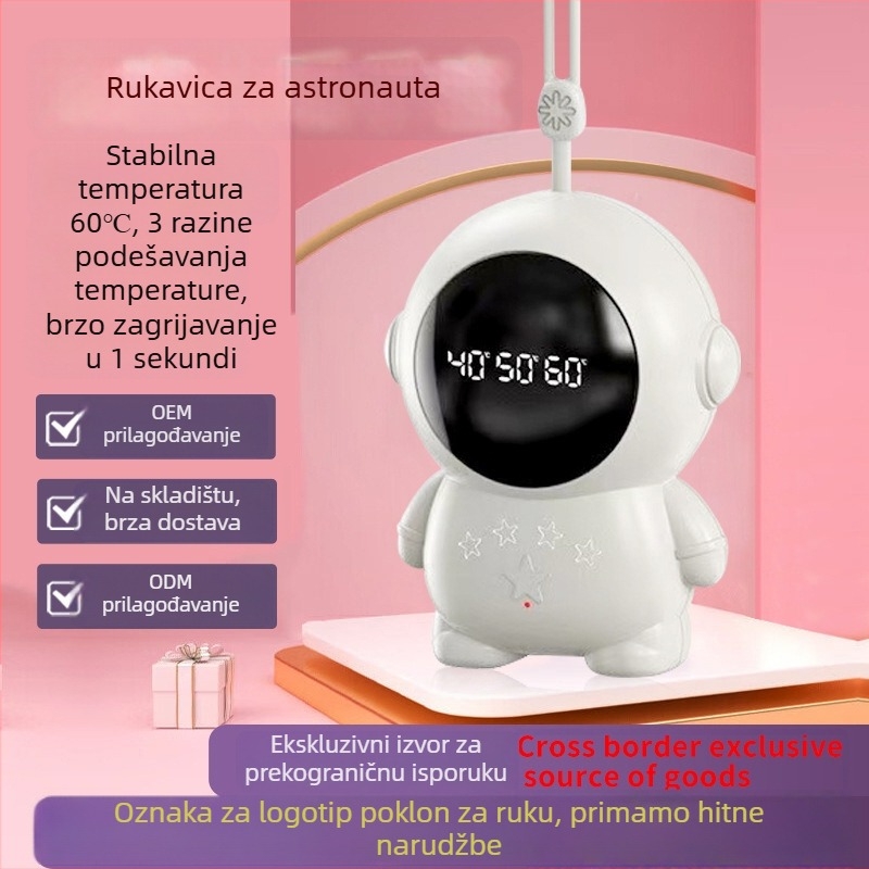 Astronaut grijač za ruke, USB napajanje 5V 5W, grijanje aluminijskim pločom, integrirana baterija 500–800 mAh, trajanje 1–3 h