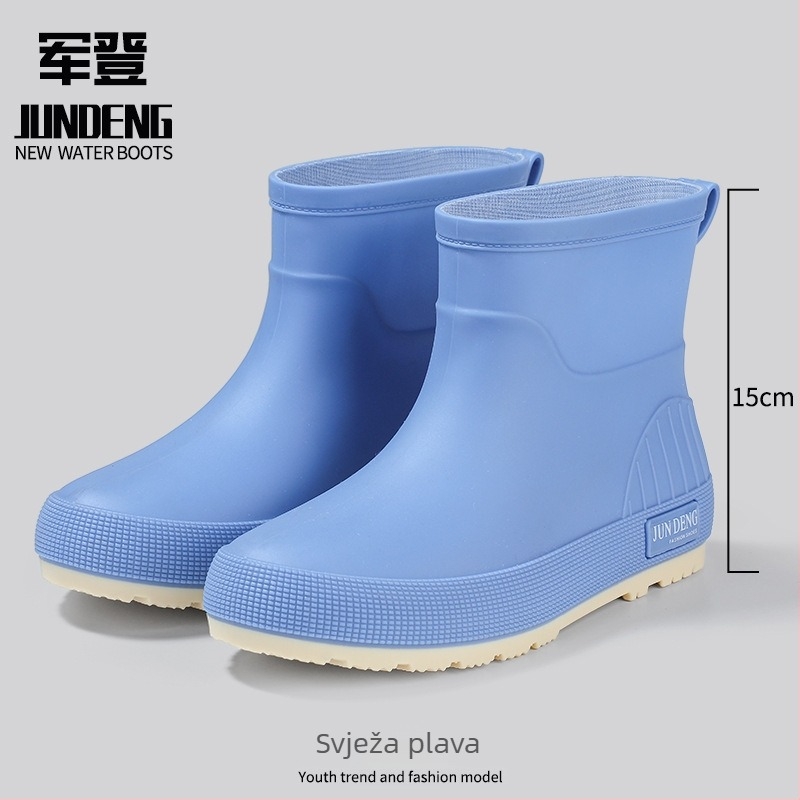 Ženske kišne čizme od PVC-a, s niskim gornjim dijelom, debelom konstrukcijom, ravna peta, za četiri sezone