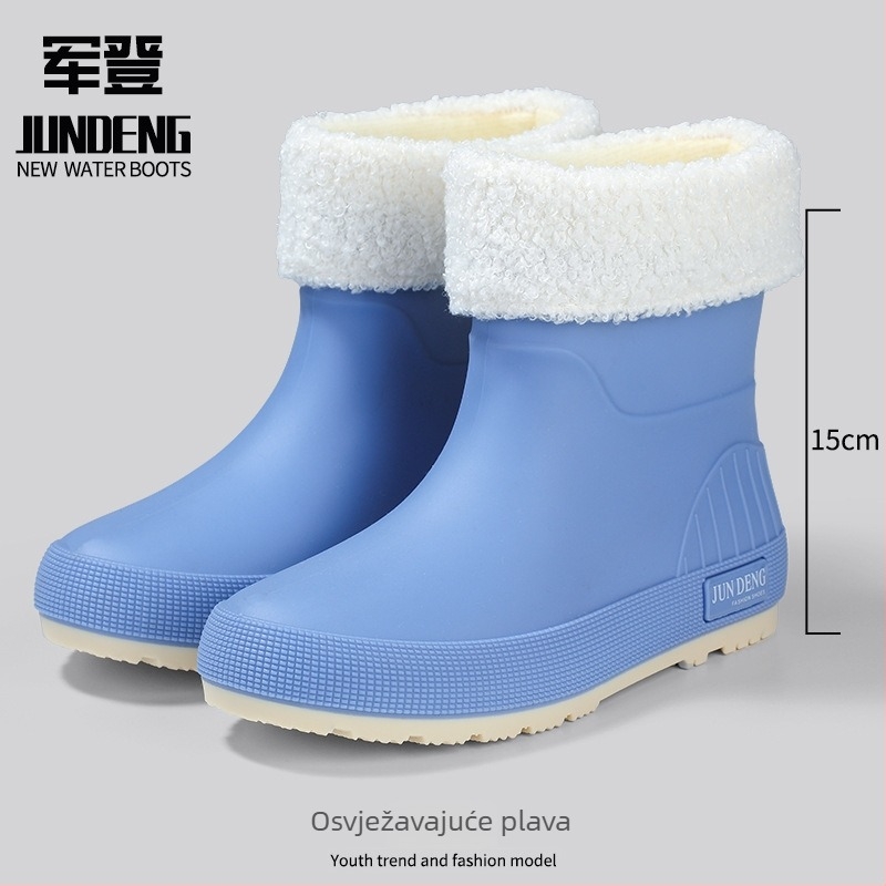 Ženske kišne čizme od PVC-a, s niskim gornjim dijelom, debelom konstrukcijom, ravna peta, za četiri sezone